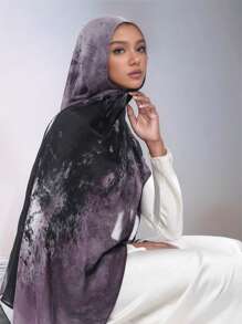 1 pièce Foulard en mousseline de soie imprimé à l'aquarelle pour femmes, foulard imprimé convenant pour la vie quotidienne et la décoration de voyage
