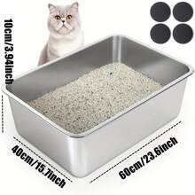 3 件装不锈钢猫砂盆超大号金属猫砂盆坚固耐用宠物猫砂盆无味、不粘、表面光滑、易于清洁 - 銀色 - 查看 13