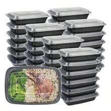 10PCS Plastic Disposable Food Containers Black Take Out Containers With Lid For Salads Sandwiches  Kitchen Fridge Storage Boxes - 白色 - 查看 2