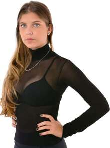 Long Sleeve Turtleneck Second Skin 40 Thread Count Semi Transparent Thermal Selene 9900 - màu đen - Xem 2