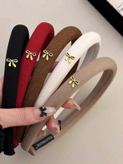 1件韩版金标极简复古蝴蝶结发箍，海绵皇冠高品质百搭新款初秋蝴蝶结优雅无纺布发箍，四季皆宜，发箍，发圈发带发饰头饰