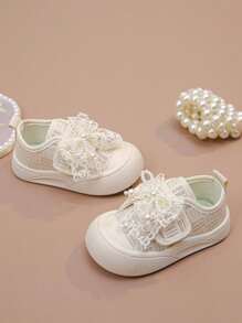 1 para dziewczęcych kolorowych, blokowych, kokardkowych, swobodnych trampek, uniwersalny, jednolity kolor, odpowiedni na każdą porę roku