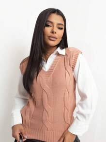 Knitted Vest Braids Women's Fashion Winter | Max Vest Tank Top Knitted Sweater Women's Winter - Áo vest màu be mới - Xem 1