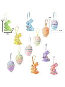 1pc/6pcs/12pcs Easter Colorful Foam Bead Rabbit & Carrot Shaped Realistic Ornament, Easter Holiday Decorations