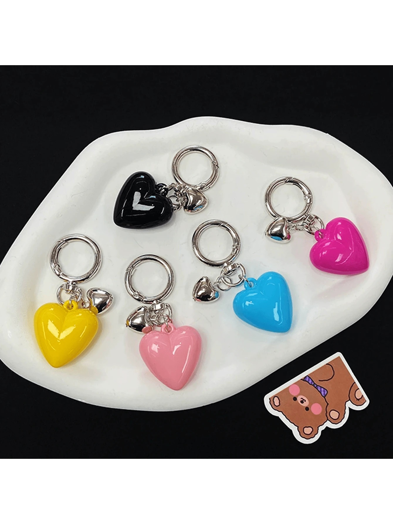 6 件装亚克力心形钥匙扣装饰吊坠 - 彩色 - 查看 1