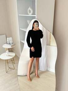 TRICOT Mousse Dress With Side Slits - LEAD GRAY - View 11