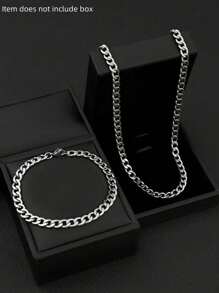 Conjunto de joias de hip hop, colar e pulseira de corrente de elos cubanos de aço inoxidável 304 de 8 mm