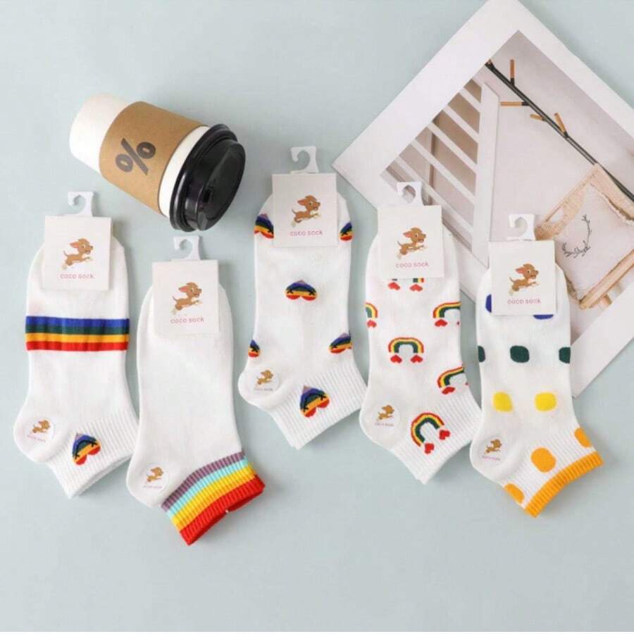 10 Pares de calcetines con diferentes diseños de colorines para mujer - Blanco - Ver 1