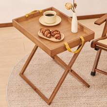 HYNAWIN Portable Side Table,Folding Bamboo Breakfast And Snack Tray Table With Handle,Portable Camping Table Outdoor,Foldable Compact Coffee And Side Table For Living Room, Bedroom - Brown - View 1