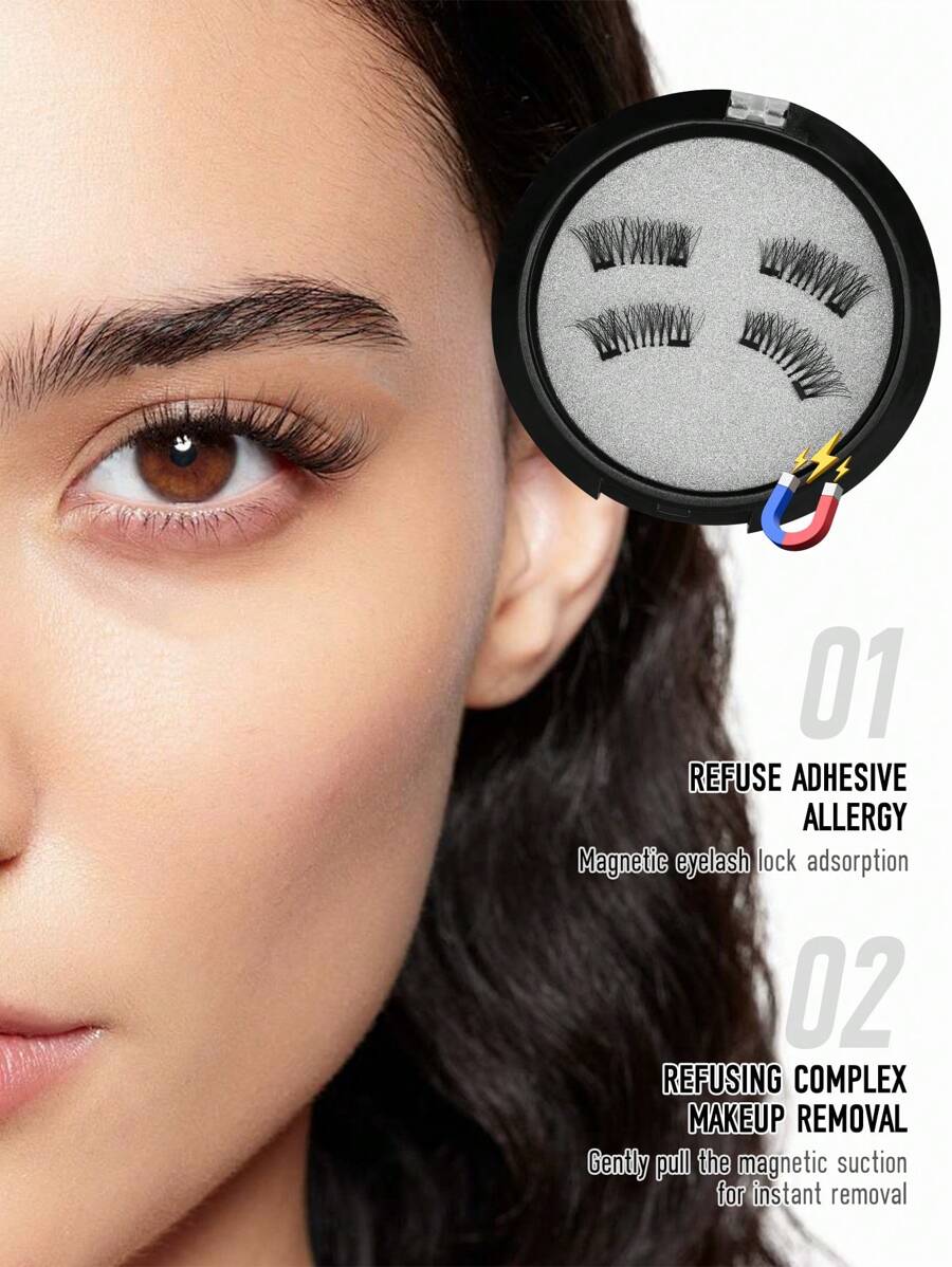 2 Pairs Natural Magnetic Eyelashes Handmade Reusable Magnetic Eyelashes Kit No Glue False Eyelash Clip For Wedding,Party,Date Strip Lashes,Lashes,Eyelashes,Fake Lashes