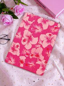 1pc Pink Lotus Flower Pattern Tablet Protective Case, Compatible With IPad 10.2", IPad Pro 2021/2020, IPad 9/10, Galaxy Tab A8 10.5" 2022, Matepad 10.4"/Tab, With Pencil Slot, Shockproof Design, Sleep/Wake Function