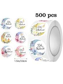 500pcs/Roll Romantic Ramadan Crescent Flower Self-Adhesive Sealing Stickers, Holiday Party DIY Decoration Stickers, Gift Wrapping Roll Stickers, Waterproof Non-Adhesive PVC - Multicolor - View 8