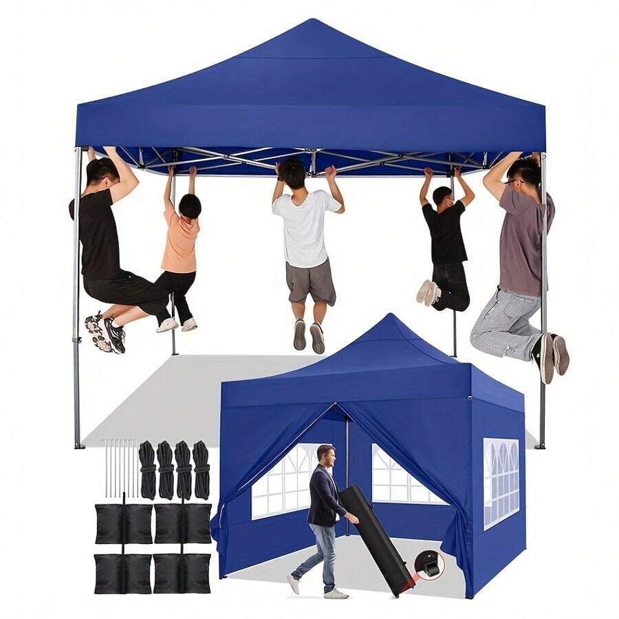 COBIZI 10x10 Pop Up Canopy With 4 Sidewall,Heavy Duty Canopy UPF 50+ All Season Wind Waterproof Commercial Outdoor Wedding Party Tents For Parties Canopy Gazebo With Roller Bag(10 X 10 Ft Blue) - Màu xanh hải quân - Xem 1