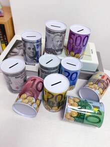 1 szt. - Skarbonka świnka z blachy ocynkowanej Okrągła dolarowa skarbonka euro Skarbonka świnka przyjmuje tylko drobne i nie wyjmuje ich Przechowywanie, może być używana jako prezent urodzinowy, prezent noworoczny lub świąteczny, prezent na Święto Dziękczynienia, upominki na przyjęcia - Wielokolorowe - Zobacz 3