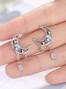 1 对青少年时尚方晶锆石和人造月光石耳坠，适合女孩礼物，适合日常装饰，适合派对珠宝生日礼物 - 1# - 查看 4