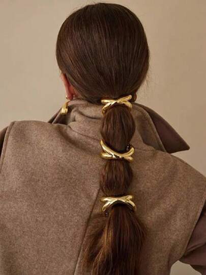 3 piezas Lazos de pelo de metal sólido con arco, accesorios elegantes de lazos de pelo retorcidos, decoraciones de pelo con lazo de estilo francés vintage simple, cuerdas de pelo de aleación de zinc para todas las estaciones, coletero, sujetadores de pelo, bolas de pelo, accesorios para la cabeza como regalo