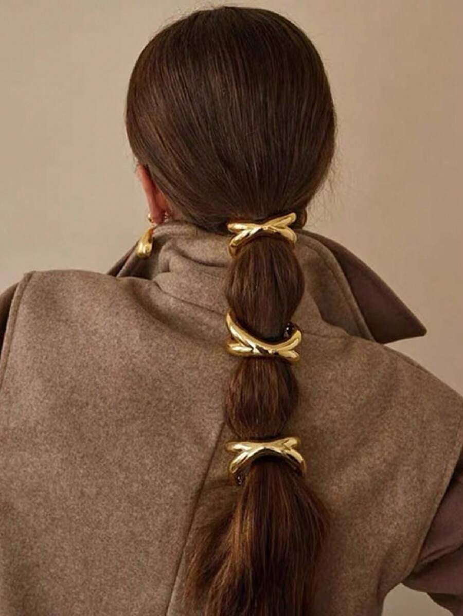 3 chiếc dây buộc tóc hình vòng cung bằng kim loại chắc chắn, phụ kiện buộc tóc xoắn thanh lịch, phụ kiện tóc nơ kiểu Pháp cổ điển đơn giản, dây buộc tóc hợp kim kẽm dùng được mọi mùa, dây buộc tóc đuôi ngựa, dây chun buộc tóc, kẹp tóc đuôi ngựa, phụ kiện tóc quà tặng, dây chun làm đẹp tại nhà. - Nhiều màu - Xem 1