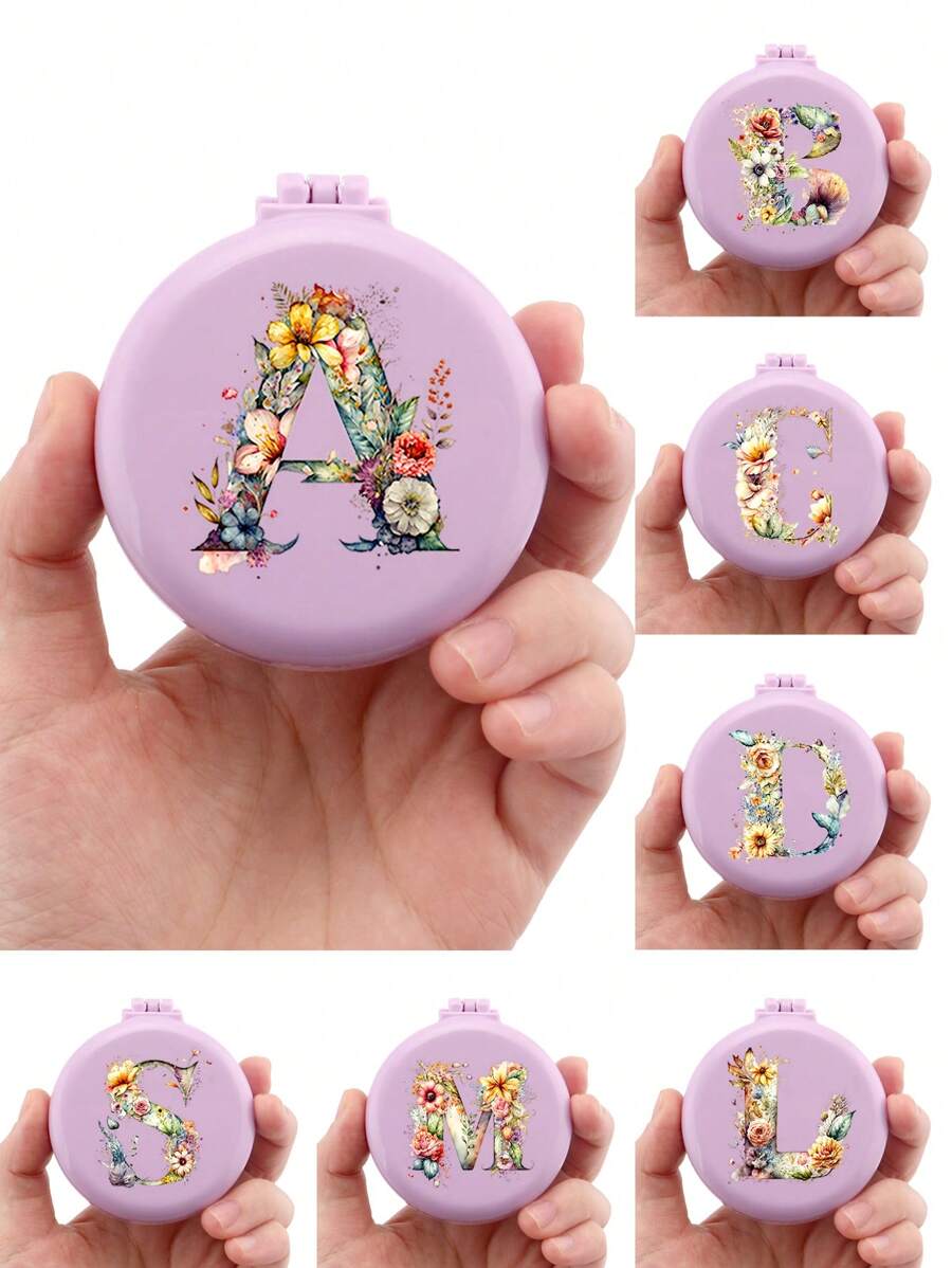 1 pezzo Pettine mini floreale esclusivo per matrimonio con 26 lettere, compatto e portatile, pettine mini con cuscinetto d aria pieghevole per massaggio, specchio incorporato, essenziale per viaggi e campeggio. Indispensabile per il ritorno a scuola e le vacanze - Viola - Visualizzare 1
