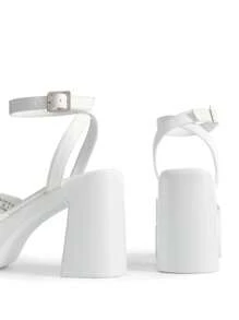 Women Platform Chunky High Heeled Sandals Open Toe Buckle Decor Ankle Strap Heeled Sandals For Valentine's Day Wedding Party Prom - 白色 - 查看 7