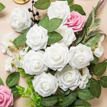 50/100pcs Artificial Flowers Real Looking White Foam Fake Roses With Stems For DIY Wedding Bouquets Bridal Shower Centerpieces Floral Arrangements Party Tables Home Decorations Gifts Birthday Graduation