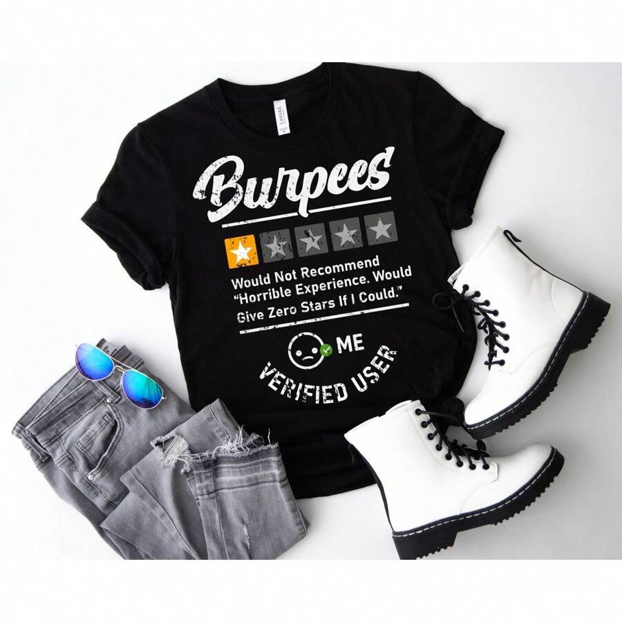 Burpees Shirt, Funny Workout Shirt, Cross Training Tee, Fitness Shirt, Fit Shirt, Love Burpees Said No One Ever, Gym Tee Womens, Oversized Short Sleeve Classic Heavy Cotton T Shirt Printed Graphic Tee Women's Casual Short-Sleeved Top - Black - View 1