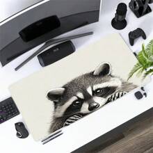 Cartoon Raccoon Mouse Pad Cute Animal Large Desk Mat 35.4x15.7 Inch Desk Accessories Rubber Base With Stitched Edge Non-Slip Keyboard Pad For Office Home Computer As Gifts For Men Women Friends - Multicolor - View 1
