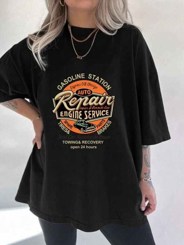 Camiseta con estampado de logotipo de coche vintage retro 2025 - Estilo callejero oversize ¡Compra ahora!