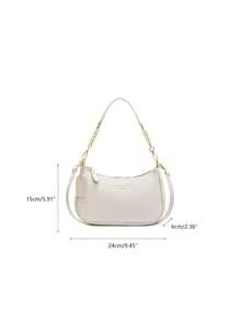New Elegant Solid Color PU Underarm Bag, Metal Chain Handle Women Shoulder Bag