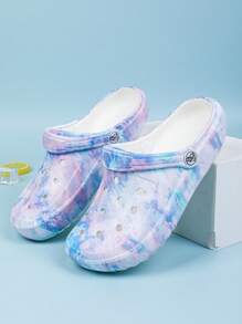 CIVHOM Women's Tie-Dye Pattern Clogs, Slip On Lightweight Two-Way Wear Garden Clogs, Non-Slip Summer Beach Slides - Blue - View 7