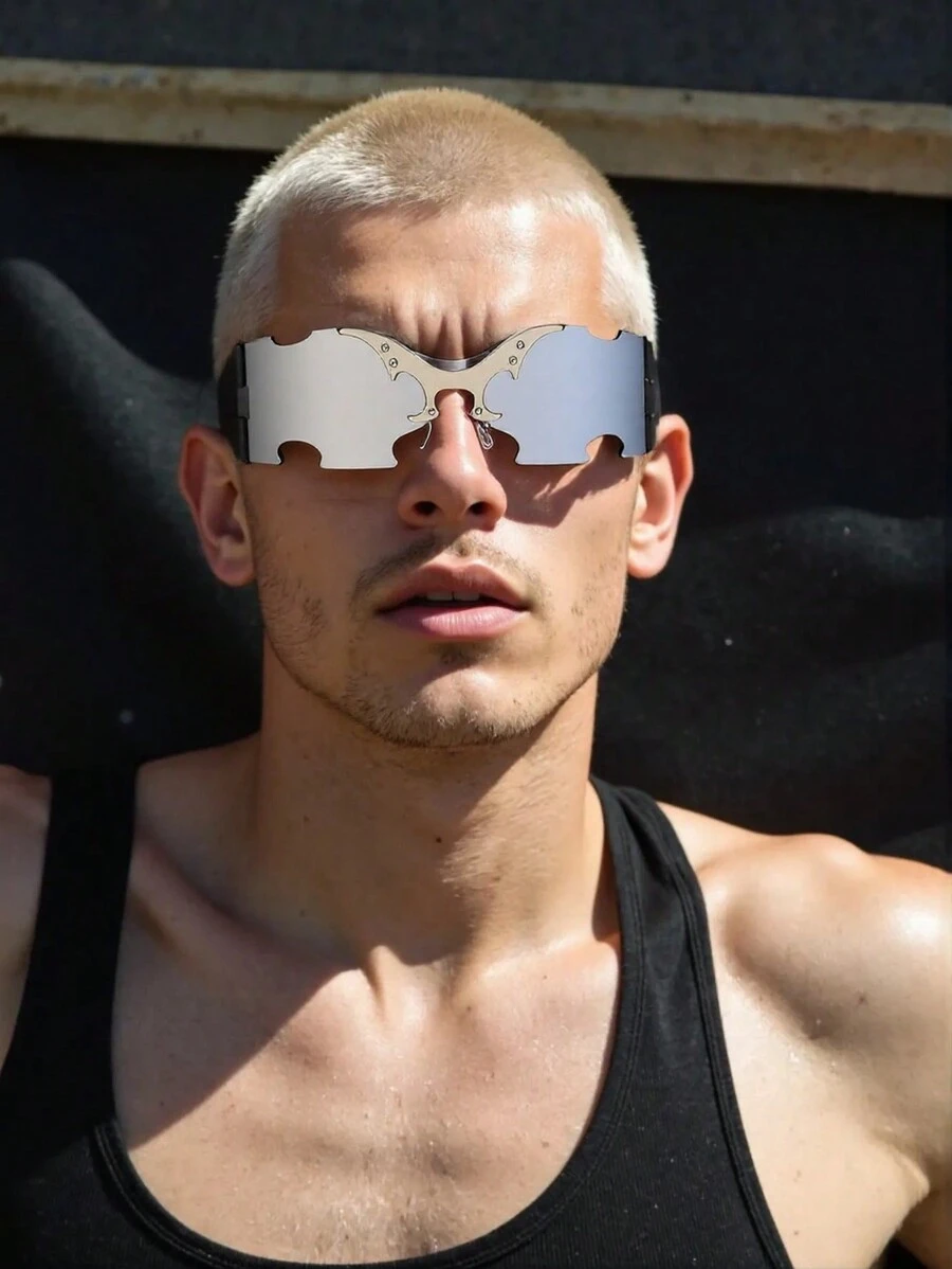 Cyber Punk Futuristic High-Tech Hiphop Fashion Rimless Colorful Fashion Glasses For Men & Women, Y2K Style Party Props Metal Decor Glasses For Summer Beach Vacation,Outdoor,Travel