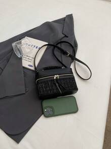 1pc Women's Fashion Square Handbag, Elegant Crossbody Phone Bag, Black - Black - View 7