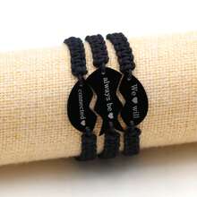 3 PCS Friendship Bracelets For 3 Best Friend Couples With Engraved Stainless Steel Adjustable Handmade Cord Relationship Bracelets For Daughters Family Besties Sisters Granddaughters