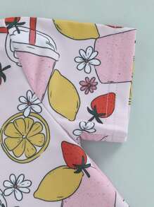 Girls Rash Guard Swimsuit Short Sleeve O Neck Rainbow/Star/Floral/Ice Cream Print Swim Romper - 粉色 - 查看 5