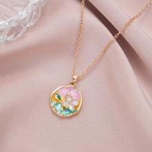 1 件玫瑰油画彩色珍珠彩色项链锁骨链，适合鲜花、母亲节、生日、女朋友、复古情人节的礼物