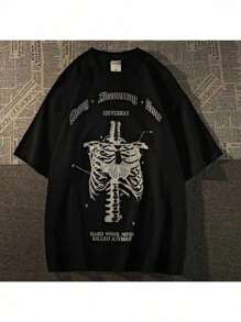 Skeleton Grunge Unisex Streetwear T-Shirt - Black - View 1