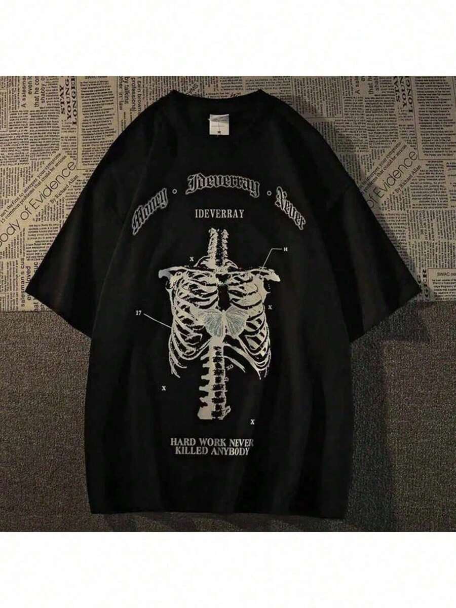 Skeleton Grunge Unisex Streetwear T-Shirt - Black - View 1