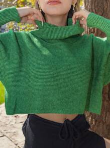 Women's Short Sweater Pullover Long Sleeve Russian Round Neck Braided Design, Short Women's Sweater - 綠色 - 查看 5