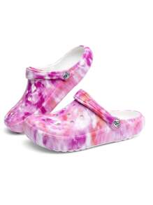 CIVHOM Women's Tie-Dye Pattern Clogs, Slip On Lightweight Two-Way Wear Garden Clogs, Non-Slip Summer Beach Slides