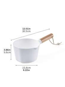 1 件简约风格多用途木柄深加厚长柄水勺带挂孔，大号浴室浴缸勺，适用于厨房、洗衣、洗头返校