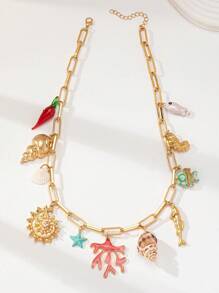 1 Pc BOHO Vacation Beach Style Starfish Summer Multi Charm Necklace