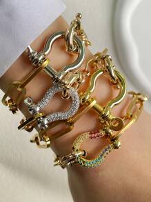 STYLEVER 1pc Gold Horseshoe Buckle Chain ,Carabiner Lock Clasp Chain,Gold Screw Clasp Link Chain ,Gold Horseshoe Buckle Chain,U-Shaped Buckle Bracelet,Colorful Horseshoe Bracelet