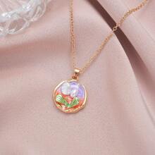 1 件玫瑰油画彩色珍珠彩色项链锁骨链，适合鲜花、母亲节、生日、女朋友、复古情人节的礼物