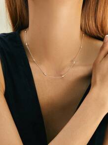 SYMFNY 1 件 925 纯银简约米珍珠链项链，时尚百搭，适合女性休闲、上班或约会时佩戴 - 銀色 - 查看 2