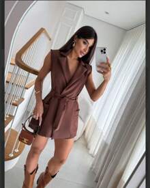 BLAZER Jumpsuit VEST Tailored Tank Top Short Sleeve Social Elegant And Casual Jumpsuit Blogger Shorts Skirt Summer Fashion Pastel Tones Cand Collors 2024 - 鏽棕色 - 查看 4