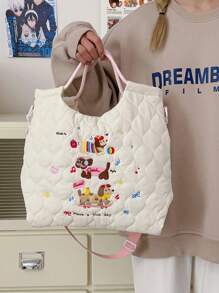 1pc Puppy, Lightweight, Campus Casual Embroidery Crossbody Bag, Detachable Backpack, Suitable For Teen Girls, Female College Students, Backpack, Back To School Season, Textbook Bag, Medium And Large Students