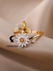 1 pièce Bague à cristaux de luxe en forme de flocon de neige pour femmes. Bague rotative, anti-stress, réglable, cadeau de mode bijoux anti-anxiété