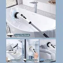 1件装电动多功能清洁刷长柄拖把刷家用延长伸缩杆厨房浴室卫生间清洁神奇七刷头适用于多种场景