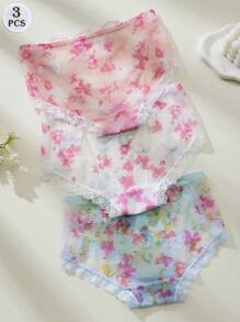 DORSU 3条蕾丝性感刺绣丁字裤，复古宫廷成熟魅力，舒适透气薄纱内衣