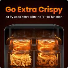 Chefman Turbo Fry Touch, Freidora de aire de doble cesta, con ventana, con control táctil capacitivo y capacidad de 3 cuartos de galón, 6 cuartos en total, 13.38" x 11.81" x 10.63", Negro - Negro - Ver 3