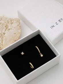 3-Piece 925 Sterling Silver Hoop Earring Set | Hypoallergenic Gold Huggie Hoop Earrings | Stud Earrings Set | Jewelry Set For Women's Daily Wear | Wife Gifts - Pearl - View 3